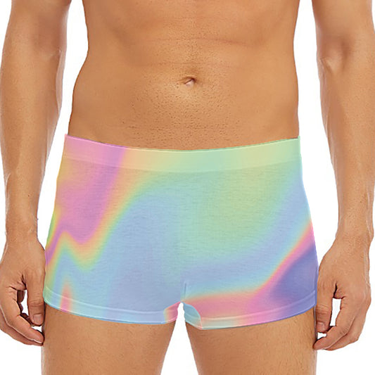 Pastel Holographic Print Men's Short Boxer Briefs