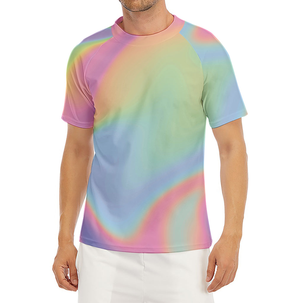 Pastel Holographic Print Men's Short Sleeve Rash Guard