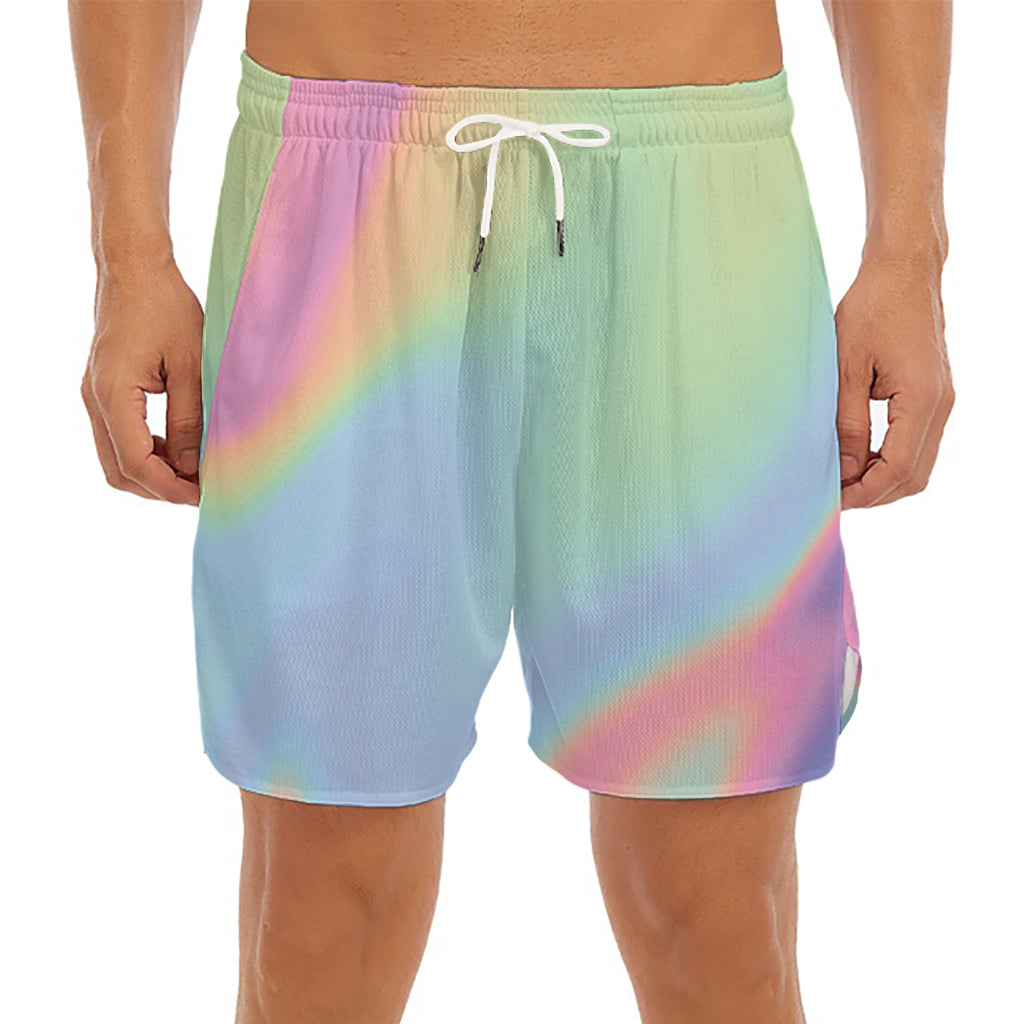 Pastel Holographic Print Men's Split Running Shorts