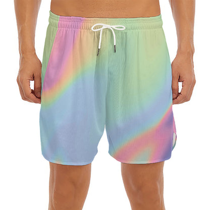 Pastel Holographic Print Men's Split Running Shorts