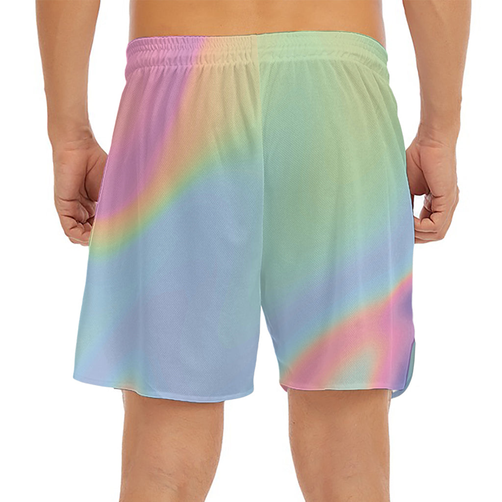 Pastel Holographic Print Men's Split Running Shorts
