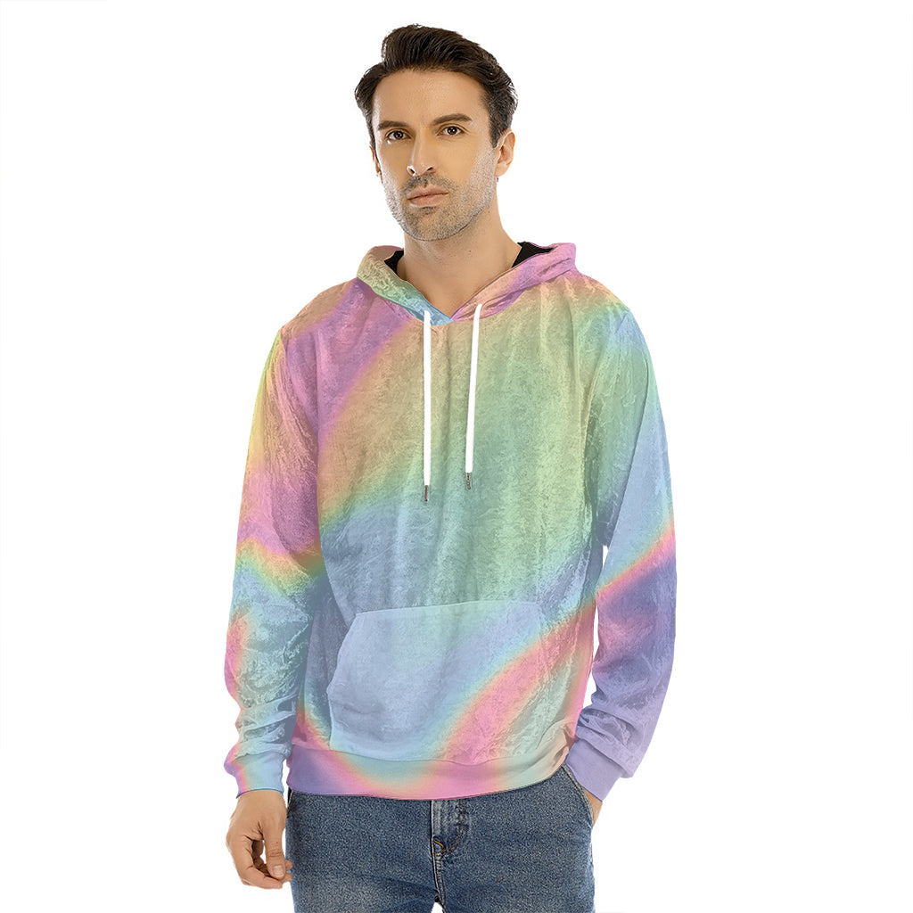 Pastel Holographic Print Men's Velvet Pullover Hoodie