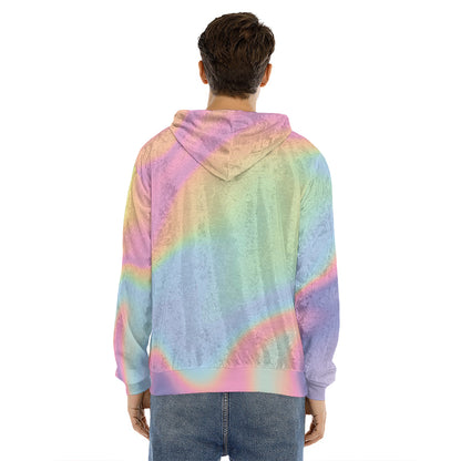 Pastel Holographic Print Men's Velvet Pullover Hoodie