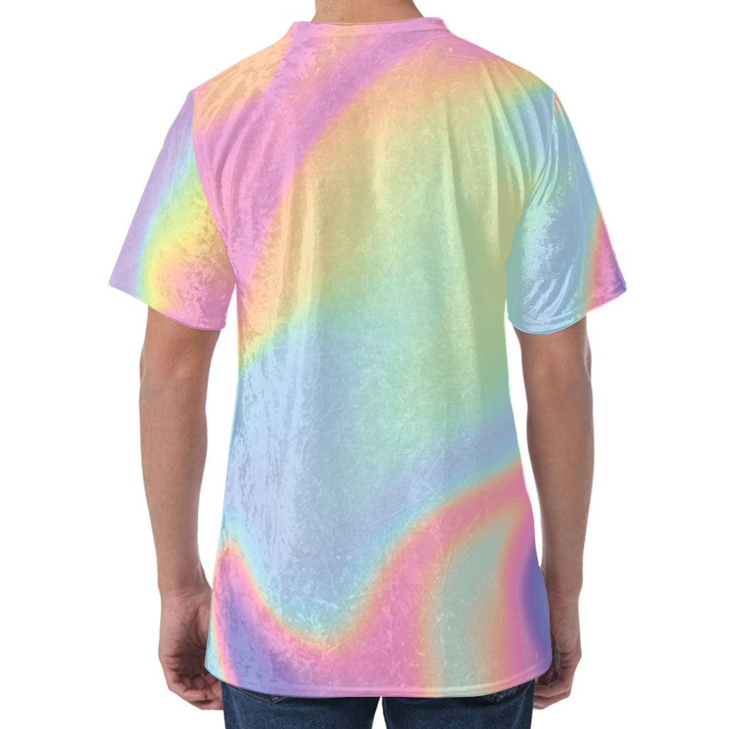 Pastel Holographic Print Men's Velvet T-Shirt