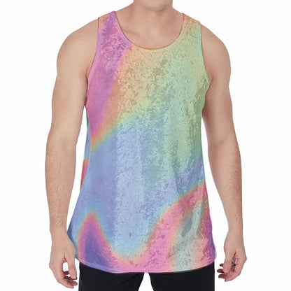 Pastel Holographic Print Men's Velvet Tank Top