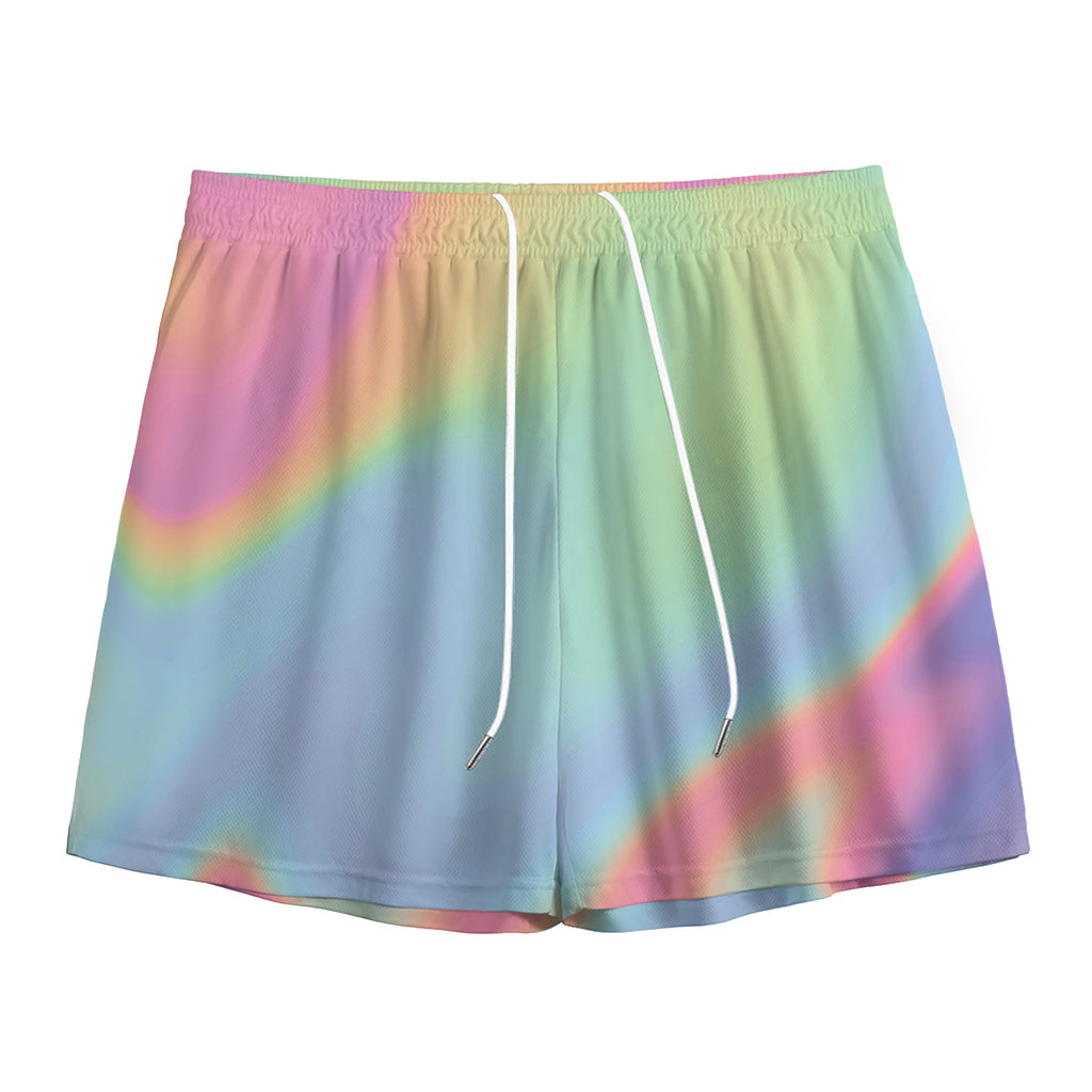 Pastel Holographic Print Mesh Shorts
