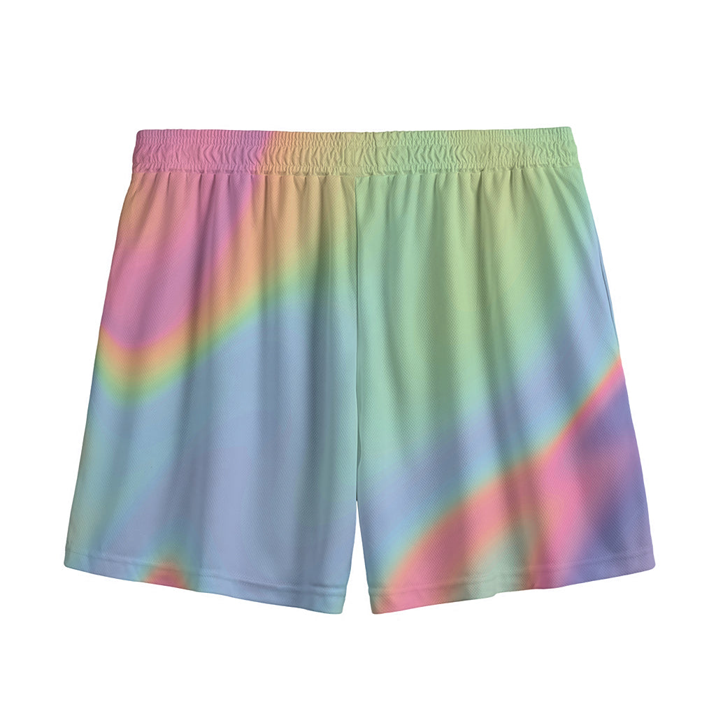 Pastel Holographic Print Mesh Shorts