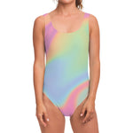 Pastel Holographic Print One Piece Swimsuit