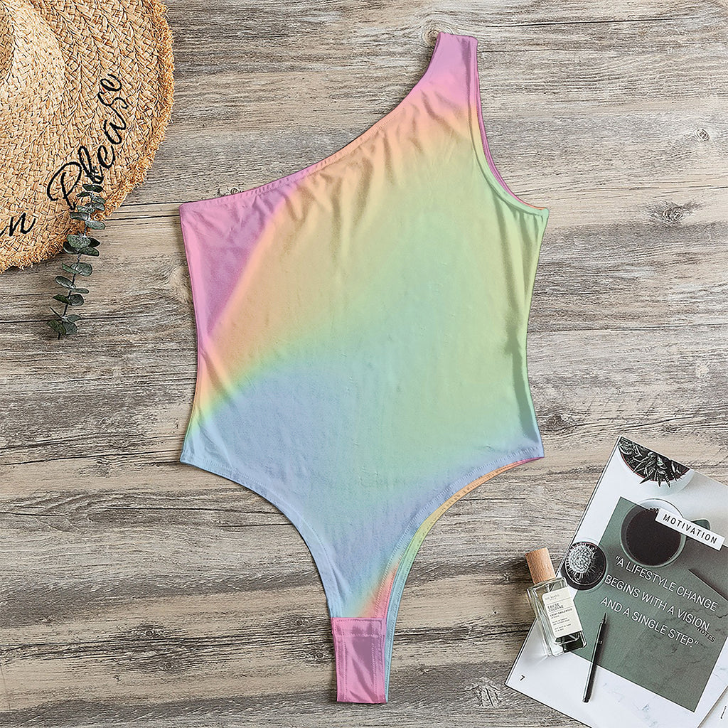 Pastel Holographic Print One Shoulder Bodysuit