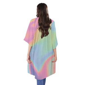 Pastel Holographic Print Open Front Beach Cover Up