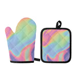 Pastel Holographic Print Oven Mitt And Pot Holder Set