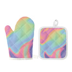 Pastel Holographic Print Oven Mitt And Pot Holder Set