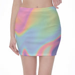 Pastel Holographic Print Pencil Mini Skirt