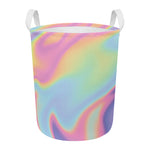 Pastel Holographic Print Round Laundry Basket