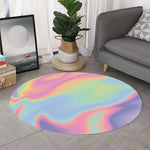 Pastel Holographic Print Round Rug