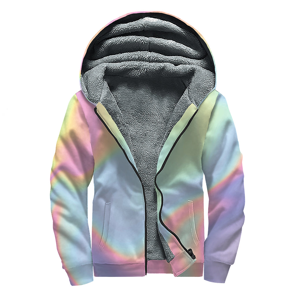 Pastel Holographic Print Sherpa Lined Zip Up Hoodie