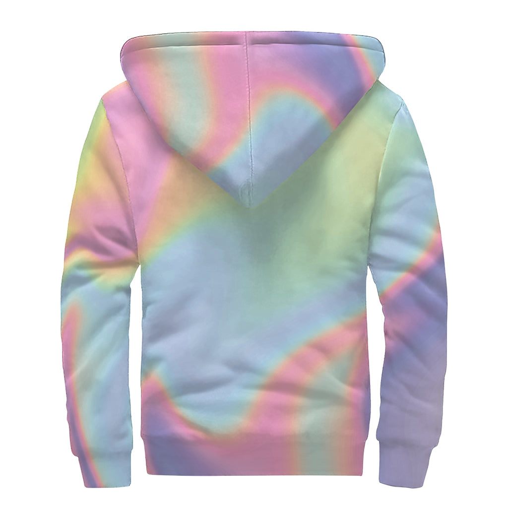 Pastel Holographic Print Sherpa Lined Zip Up Hoodie