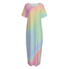 Pastel Holographic Print Short Sleeve Long Nightdress