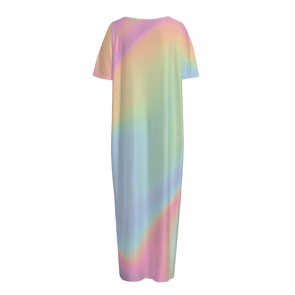 Pastel Holographic Print Short Sleeve Long Nightdress