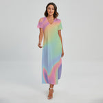 Pastel Holographic Print Short Sleeve Maxi Dress