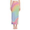Pastel Holographic Print Side Slit Maxi Skirt
