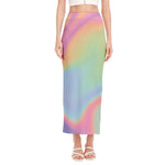 Pastel Holographic Print Side Slit Maxi Skirt