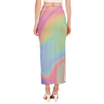 Pastel Holographic Print Side Slit Maxi Skirt