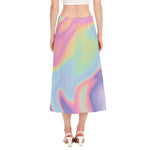 Pastel Holographic Print Side Slit Midi Skirt