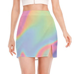 Pastel Holographic Print Side Slit Mini Skirt