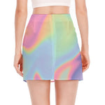 Pastel Holographic Print Side Slit Mini Skirt