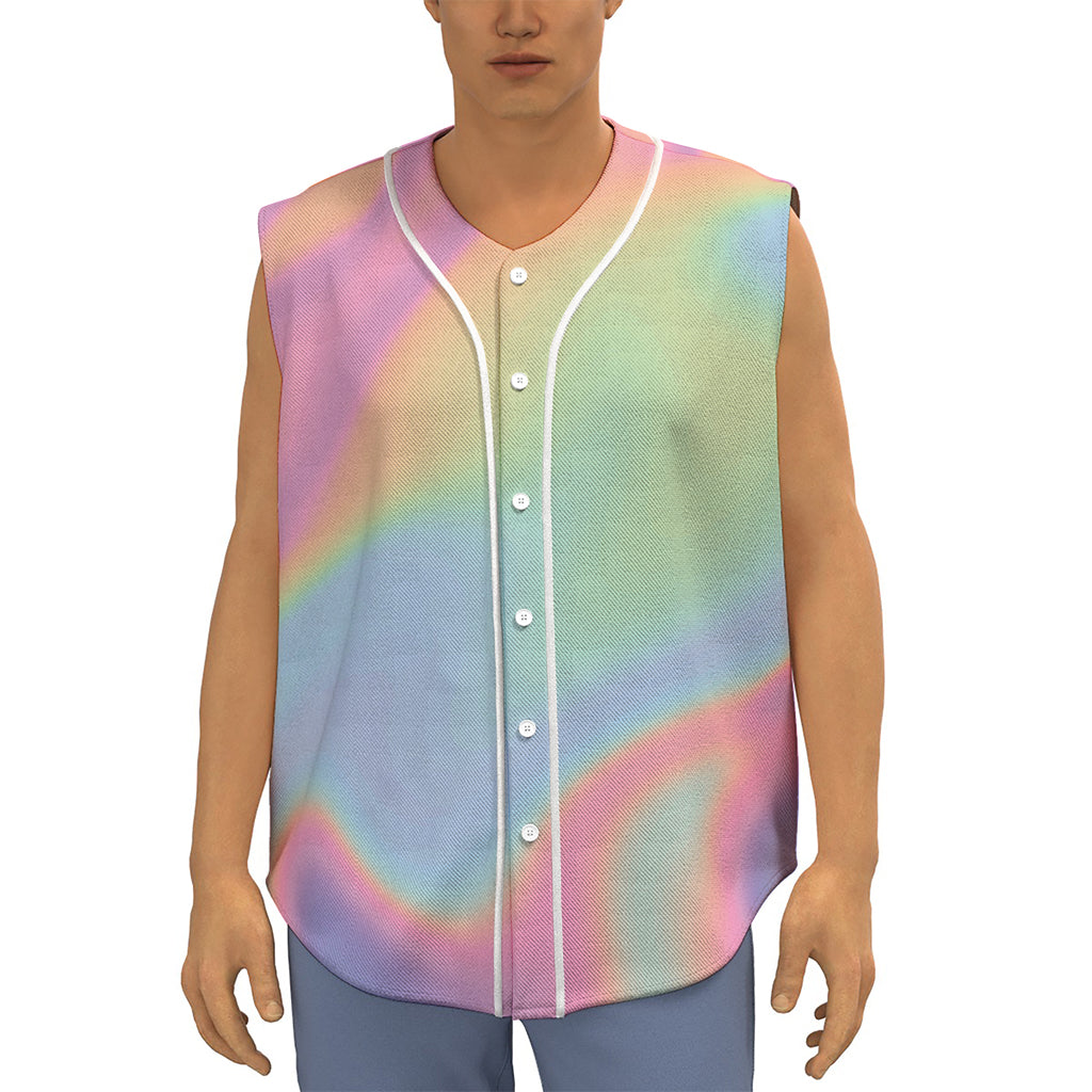Pastel Holographic Print Sleeveless Baseball Jersey