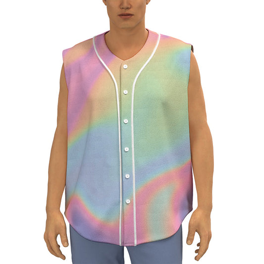 Pastel Holographic Print Sleeveless Baseball Jersey