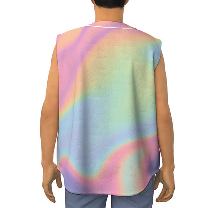 Pastel Holographic Print Sleeveless Baseball Jersey