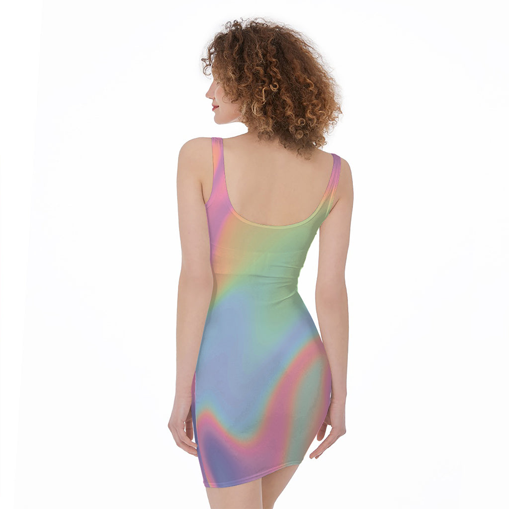 Pastel Holographic Print Sleeveless Bodycon Dress