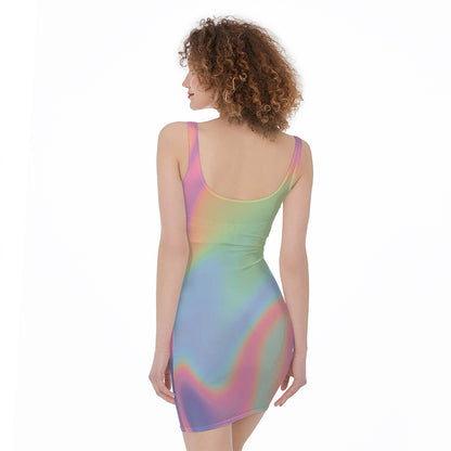 Pastel Holographic Print Sleeveless Bodycon Dress