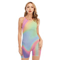 Pastel Holographic Print Sleeveless One Piece Swimsuit