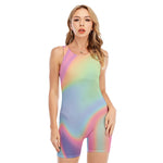 Pastel Holographic Print Sleeveless One Piece Swimsuit