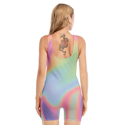 Pastel Holographic Print Sleeveless One Piece Swimsuit