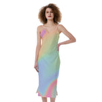Pastel Holographic Print Slim Fit Midi Cami Dress
