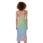 Pastel Holographic Print Slim Fit Midi Cami Dress