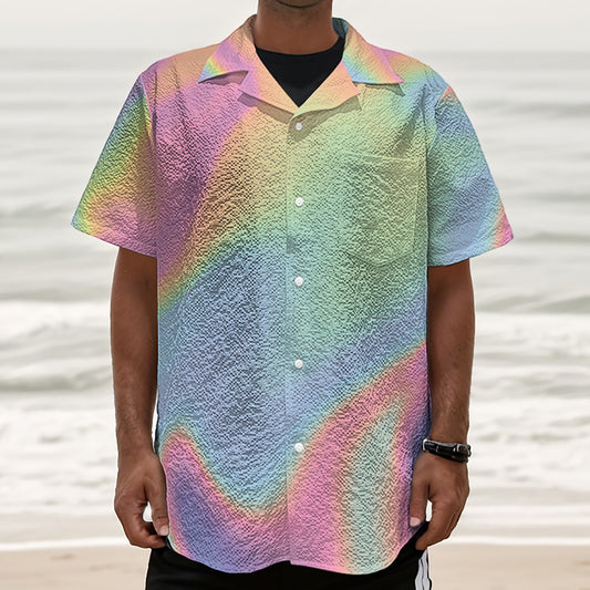 Pastel Holographic Print Textured Short Sleeve Shirt
