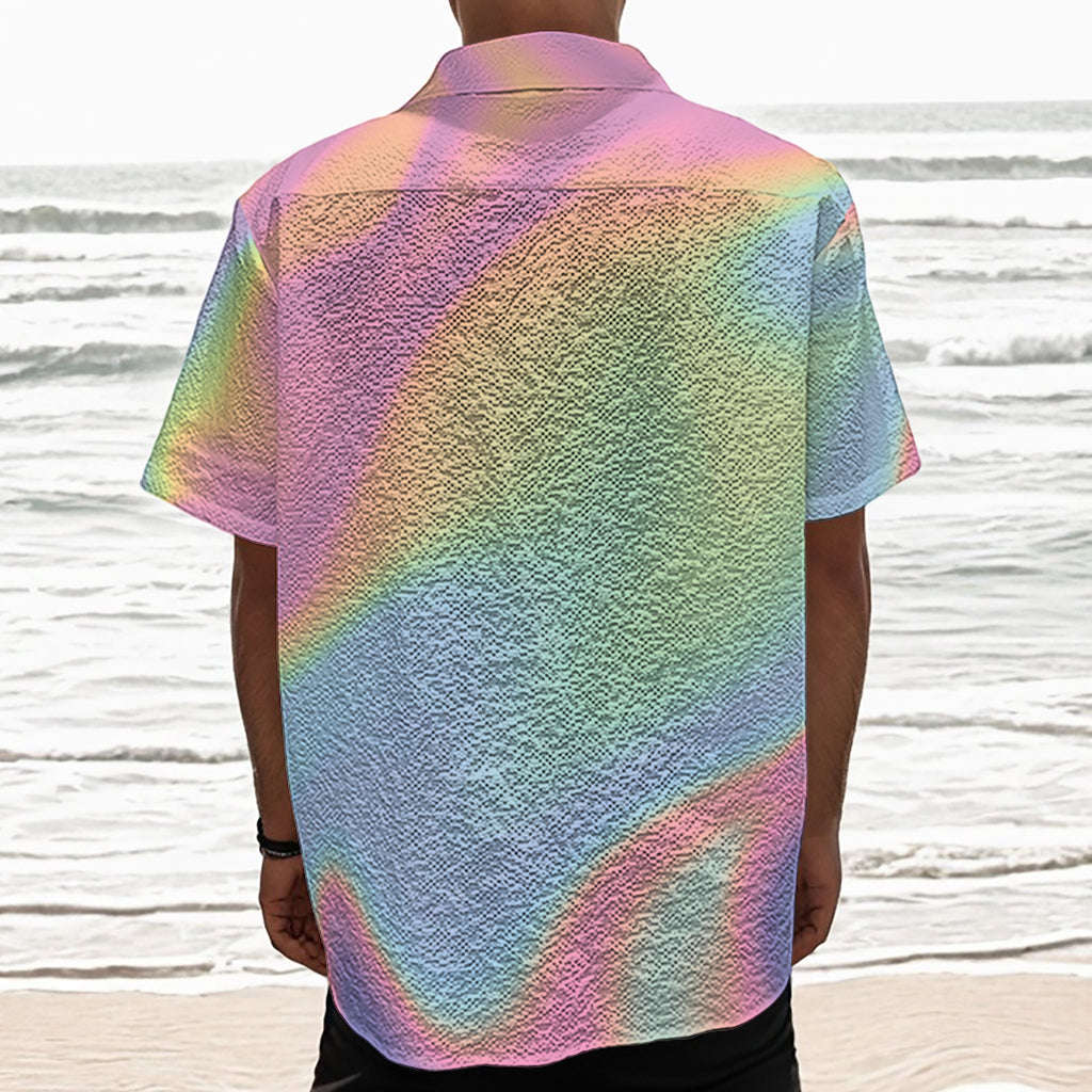 Pastel Holographic Print Textured Short Sleeve Shirt