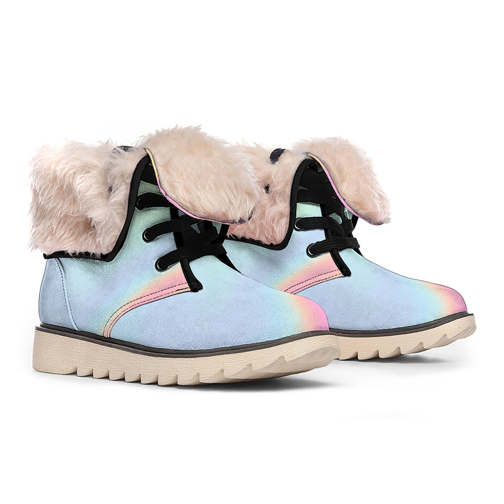 Pastel Holographic Print Winter Boots