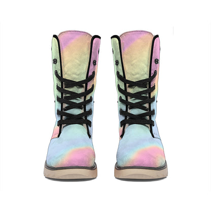 Pastel Holographic Print Winter Boots