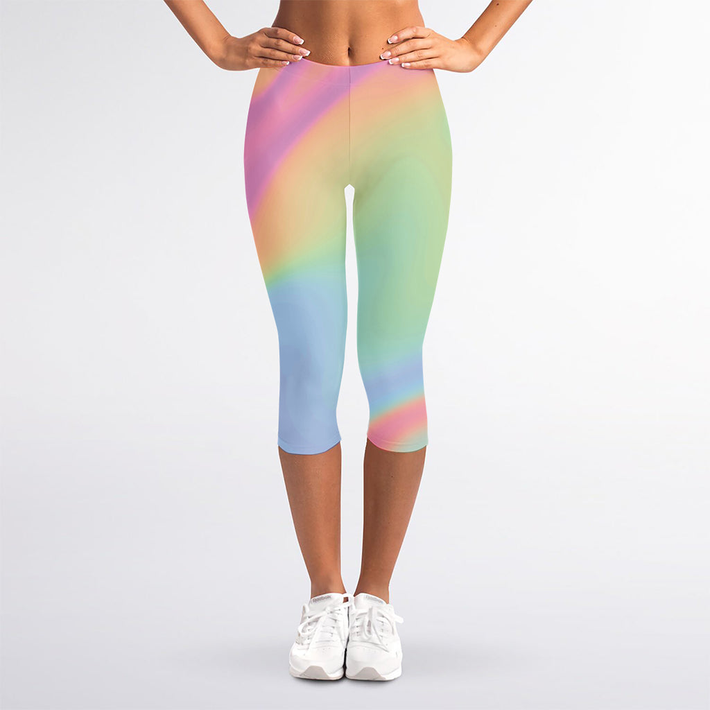 Pastel Holographic Print Women's Capri Leggings