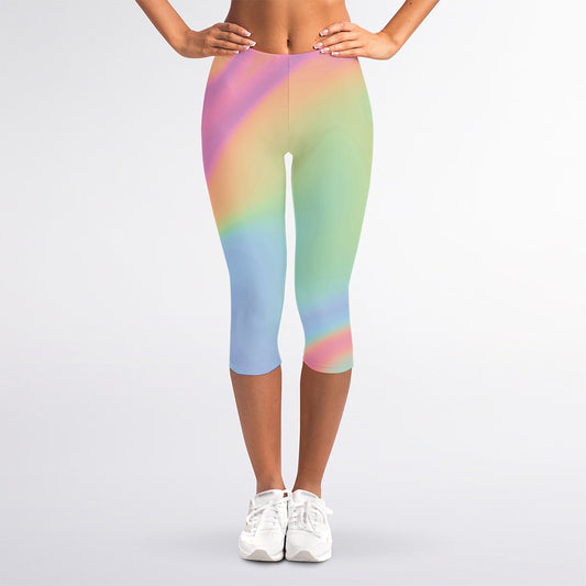 Pastel Holographic Print Women's Capri Leggings