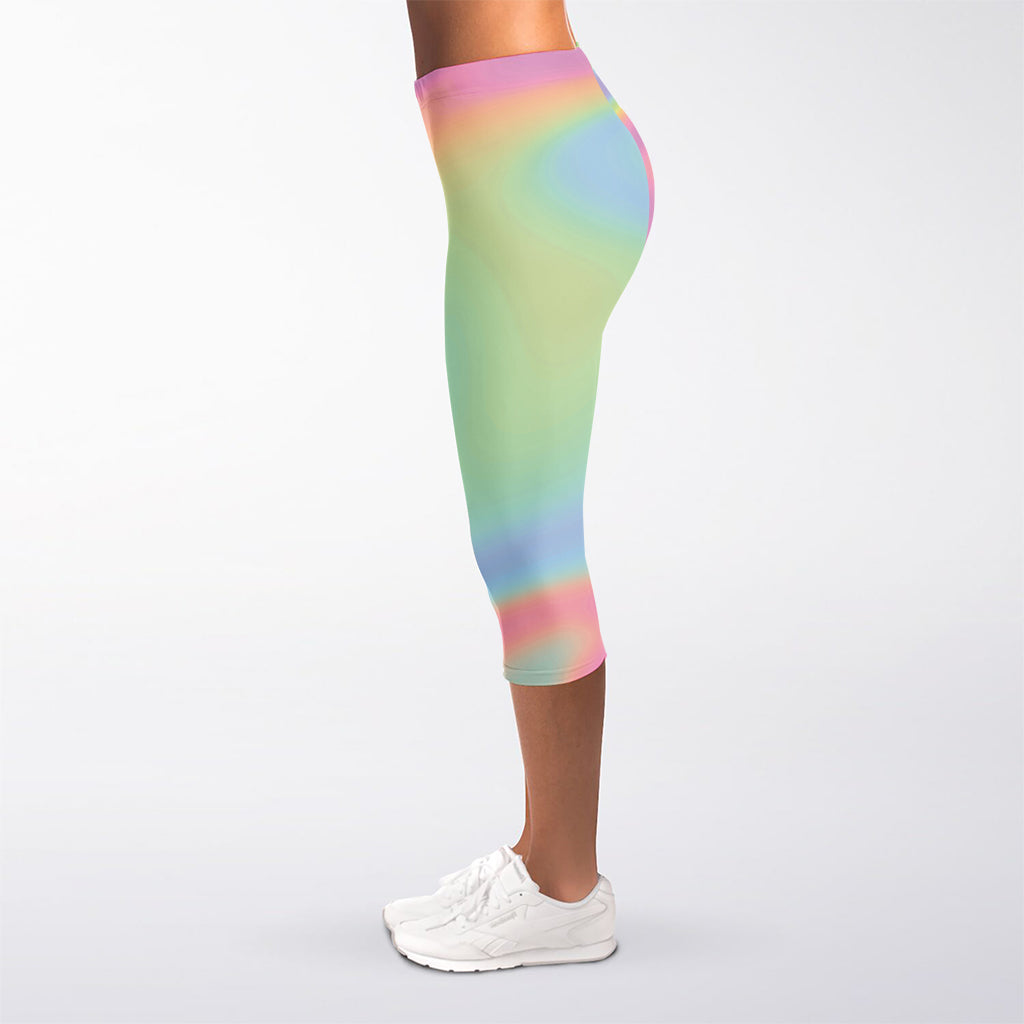 Pastel Holographic Print Women's Capri Leggings