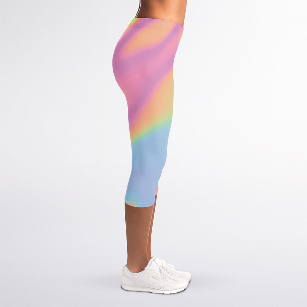 Pastel Holographic Print Women's Capri Leggings
