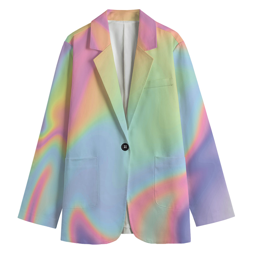 Pastel Holographic Print Women's Cotton Blazer