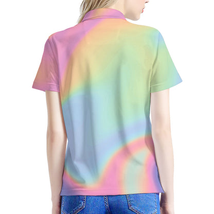 Pastel Holographic Print Women's Polo Shirt